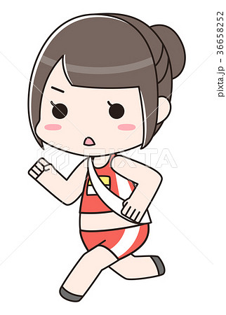マラソン ランニング ジョギング 陸上競技 走る 女性 たすきのイラスト素材