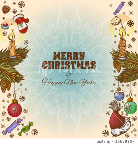 Merry Christmas and Happy New Year greeting card. 36659307