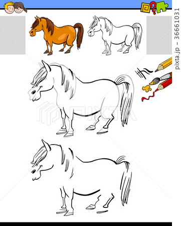 drawing and coloring activity with horse or pony drawing and coloring activity with horse or pony 36661031