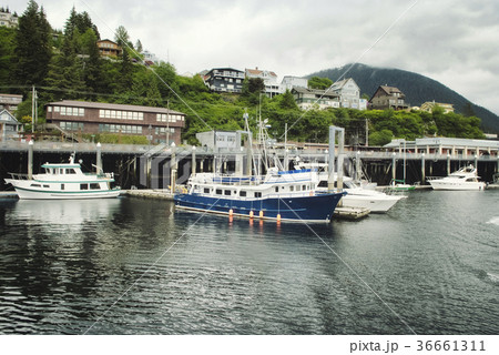 Fishing boats moored at the port of Ketchikan Fishing boats moored at the port of Ketchikan 36661311