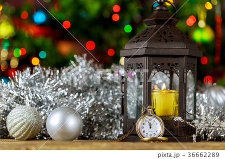 Christmas holiday eve decoration and vintage clock 36662289