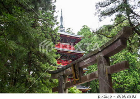 日光東照宮 石鳥居と五重塔 （栃木県日光市） 2017年8月現在の