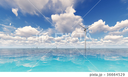 Wind turbine generating electricity on sea 3D Wind turbine generating electricity on sea 3D 36664529