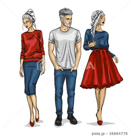 Vector man and two woman models 36664776