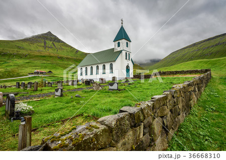 Church with cemetery in Gjogv, Faroe Islands 36668310