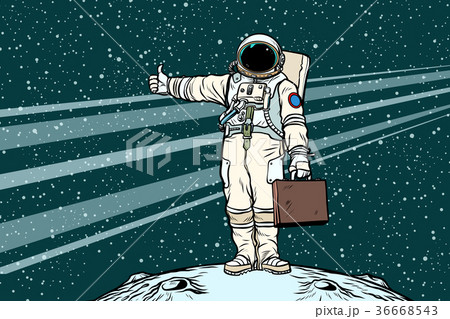 hitchhiker astronaut with travel suitcase 36668543