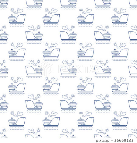 Seamless Maritime Pattern with Ship, Line Style 36669133