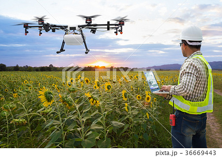 Technician farmer control agriculture drone 36669443