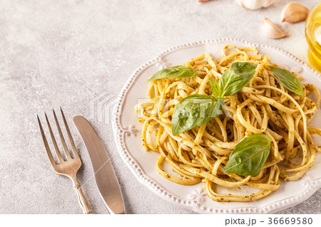 Pasta with homemade pesto sauce. Pasta with homemade pesto sauce. 36669580