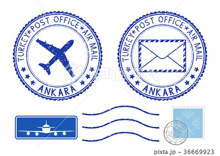 Postmarks ANKARA, Turkey. Blue air mail symbols 36669923