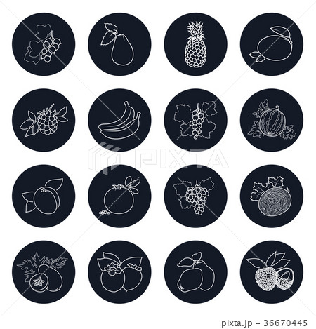 Line Icons of Tropical Fruits and Berries 36670445