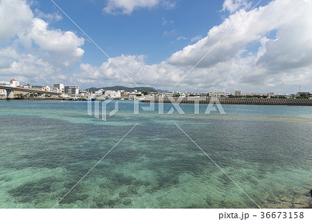 南の浜町緑地公園から登野城漁港方面の眺め（石垣島） 36673158