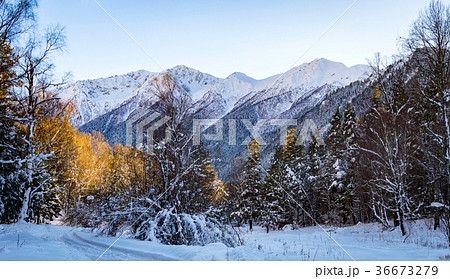 Winter mountain landscape with rocks and snow 36673279