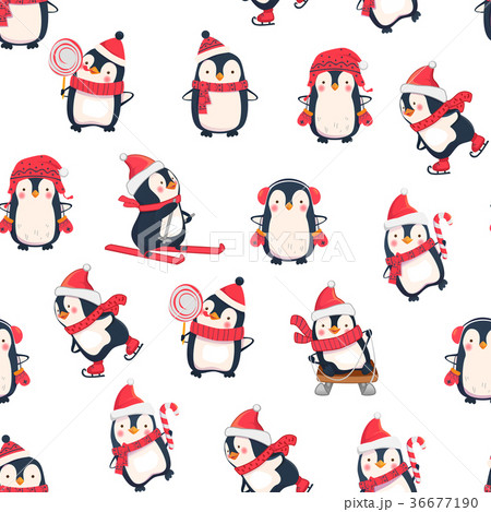 Seamless Pattern With Penguinsのイラスト素材