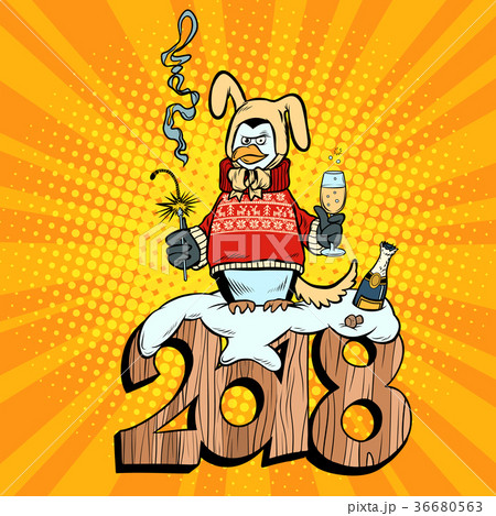 2018 new year, penguin suit yellow earth dog 36680563