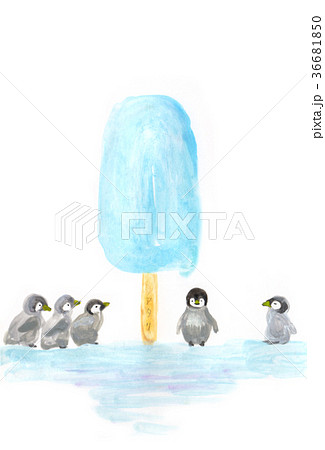 拡大してみてください アタリです 子ペンギン達と アタリ 付きアイスのイラスト素材