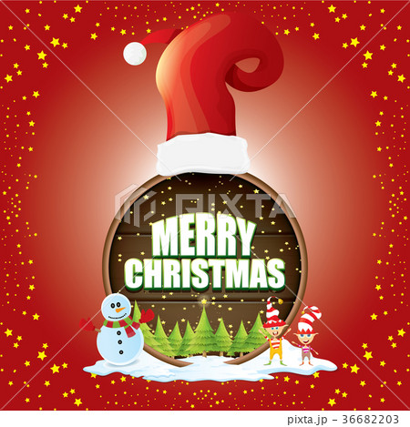 vector Christmas label with red santa hat, tree vector Christmas label with red santa hat, tree 36682203