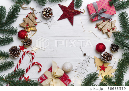 Christmas frame with candy and toys Christmas frame with candy and toys 36683559