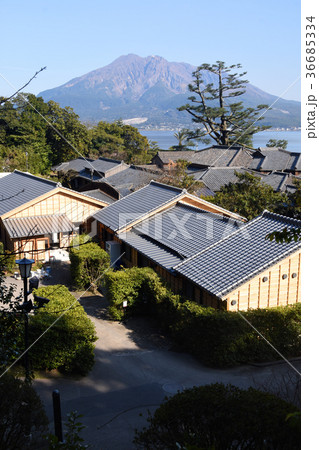 仙巌園内の町並みと桜島 36685334