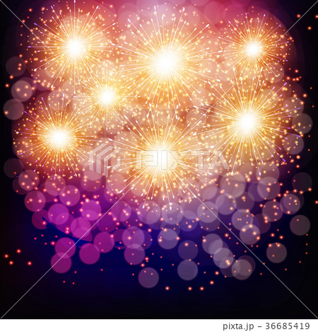Brightly Colorful Fireworks. Lilac illustration . 36685419