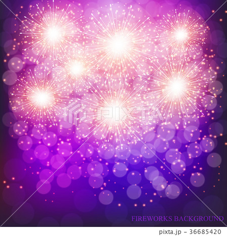 Brightly Colorful Fireworks. Lilac vector 36685420