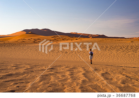 Tourist walking on the sand dunes 36687768