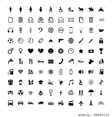 Large set of universal different black icons Large set of universal different black icons 36689152