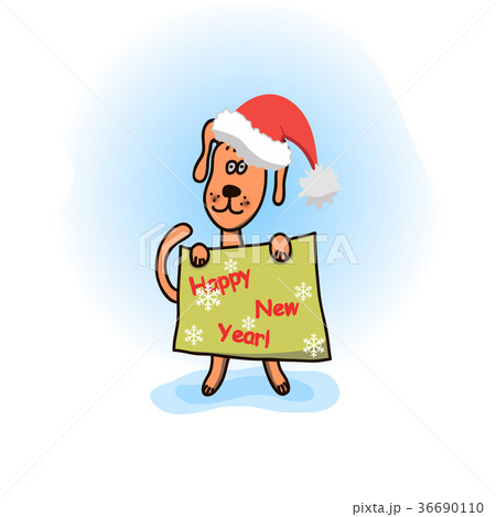 A child s drawing of a dog in a red cap holding in 36690110