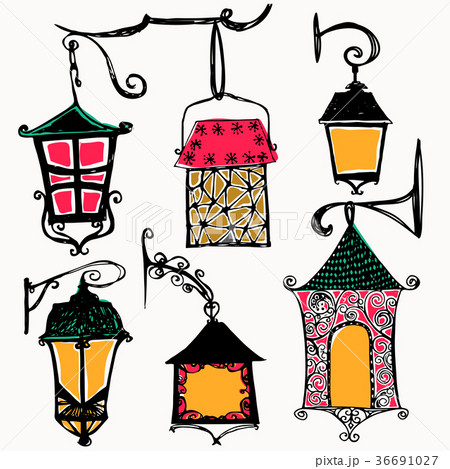 Set of vintage street luminescent lanterns hanging 36691027