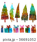 Big collection of watercolor Christmas tree. 36691052