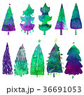 Big collection of watercolor Christmas tree. 36691053