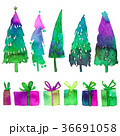Big collection of watercolor Christmas tree. 36691058