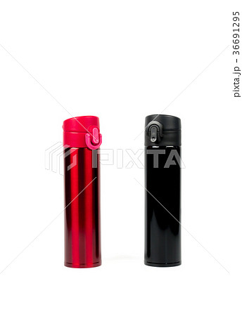 Red and black thermos bottles isolated on white  36691295
