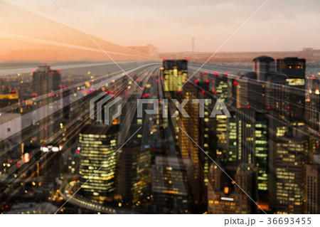 City blurred bokeh light double exposure  36693455