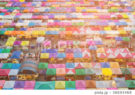 Aerial view roof top market multiple colourful  36693468