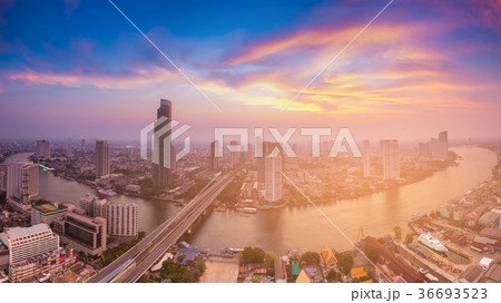 Bangkok city downtown with river curved 36693523