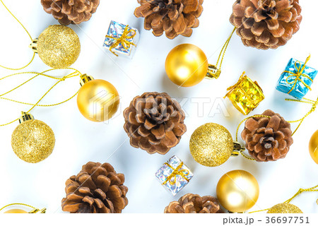 Christmas or New Year background with pine cones Christmas or New Year background with pine cones 36697751