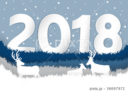 Paper cut deer in sward on snow winter Paper cut deer in sward on snow winter 36697972