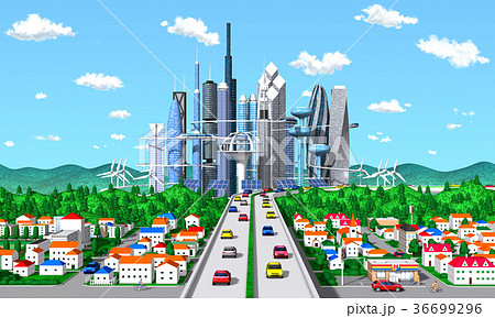 未来環境都市 雲 町並みのイラスト素材