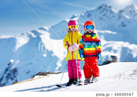 Ski and snow winter fun for kids. Children skiing. 36699567