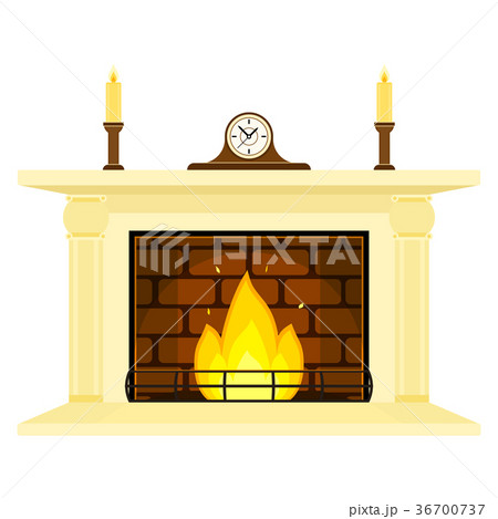 Fireplace with Clock and Candles Isolated 36700737