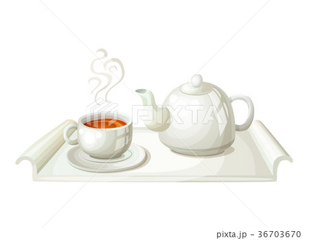 White teapot and cup of tea 36703670