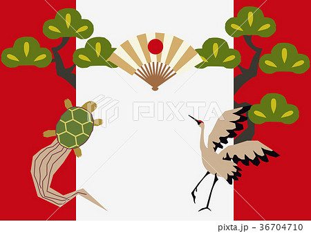 鶴と亀 縁起物 和柄 ラッキーチャーム のイラスト素材