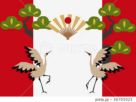 和柄 長寿のシンボル おめでたい 鶴と松 のイラスト素材 36705025