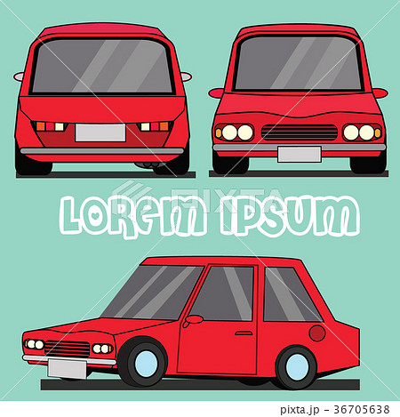 Red personal car  from three different angles. 36705638
