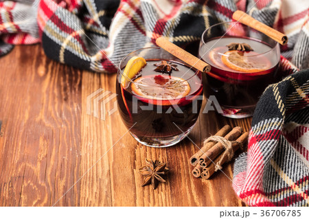 Hot drink mulled wine with spices 36706785