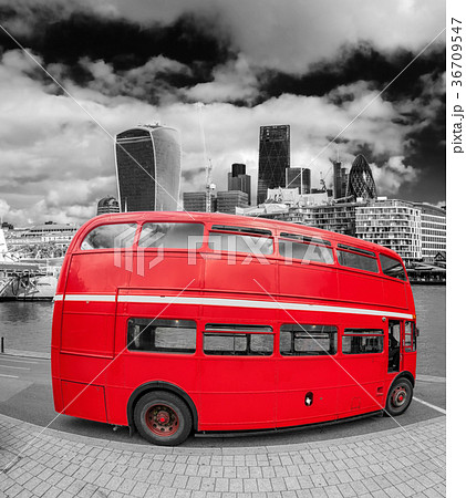 Bus with modern skyscrapers in London, England,UK Bus with modern skyscrapers in London, England,UK 36709547