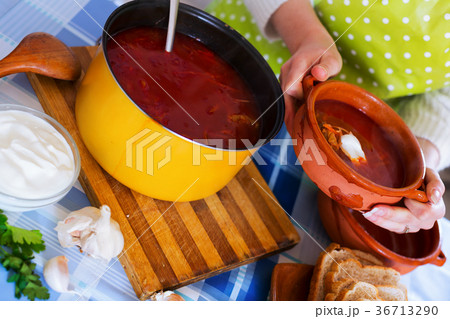 Russian hot beetroot soup borscht 36713290