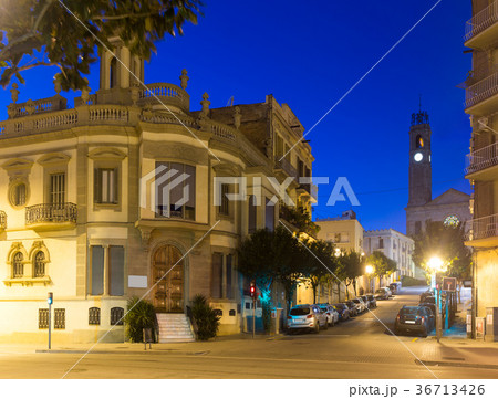 Old picturesque streets of Badalona in night 36713426