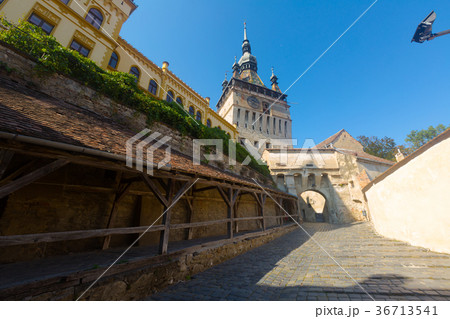 Sighisoara clock tower from fortress square, Romania 36713541